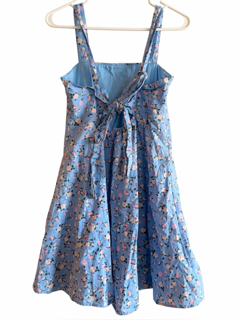 Anthropologie Blu Pepper Blue Preppy Floral A-Line Tie Back Cotton Sun Dress S - Picture 4 of 9